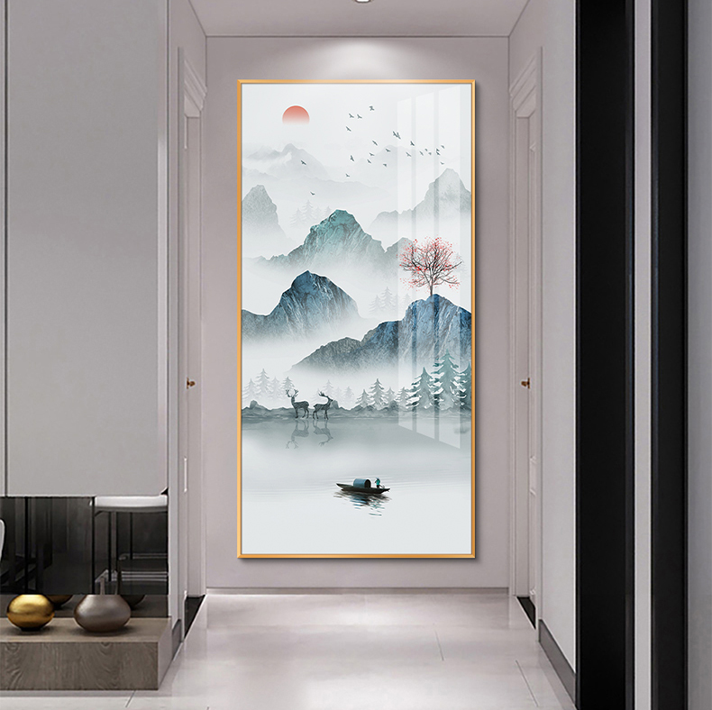 欣妍阑珊入户玄关装饰画山水画走廊过道挂画酒店新中式墙面壁画