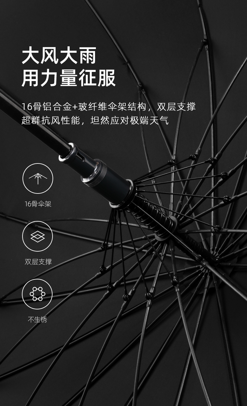太麻里长柄伞加固加厚自动大号直柄伞男女晴雨两用抗风雨伞复古风 弯