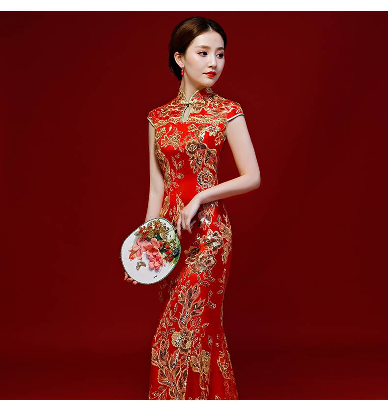 旗袍新娘结婚喜婆婆婚宴装年轻款高端走秀女婚礼礼服妈妈女嫁衣结婚