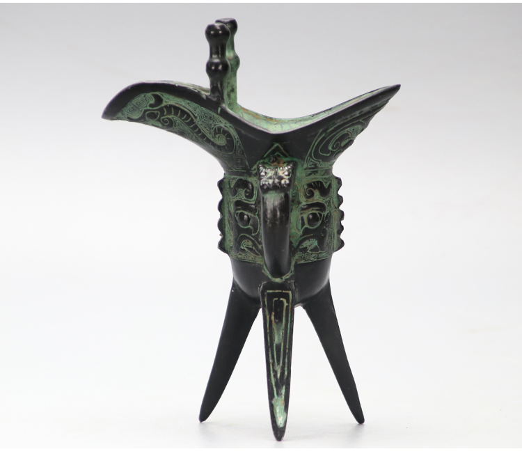 周鼎仿古青铜器锌合金凤纹爵小酒杯父辛爵杯摆件婚庆影视道具父辛爵高