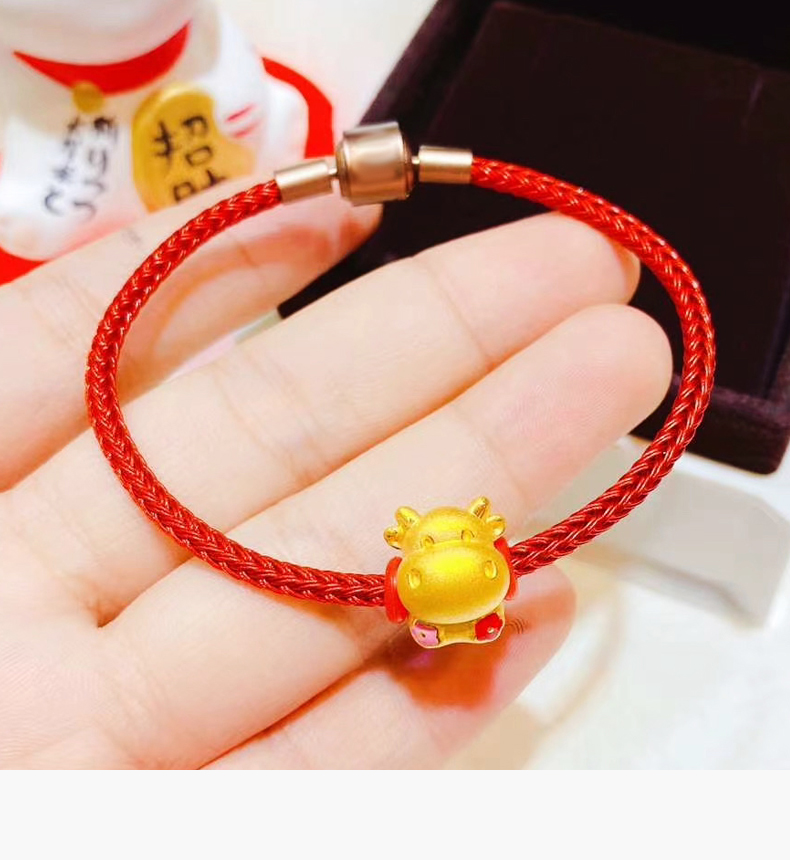 老凤凰999足金生肖牛黄金转运珠金牛手链牛年本命年手绳礼物女款小