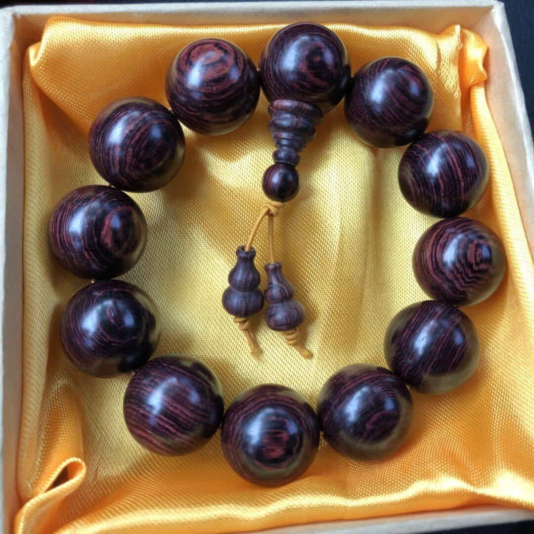 收藏级海南黄花梨手串爆满瘤疤佛珠鬼脸对眼紫油梨手链男女款文玩依莲