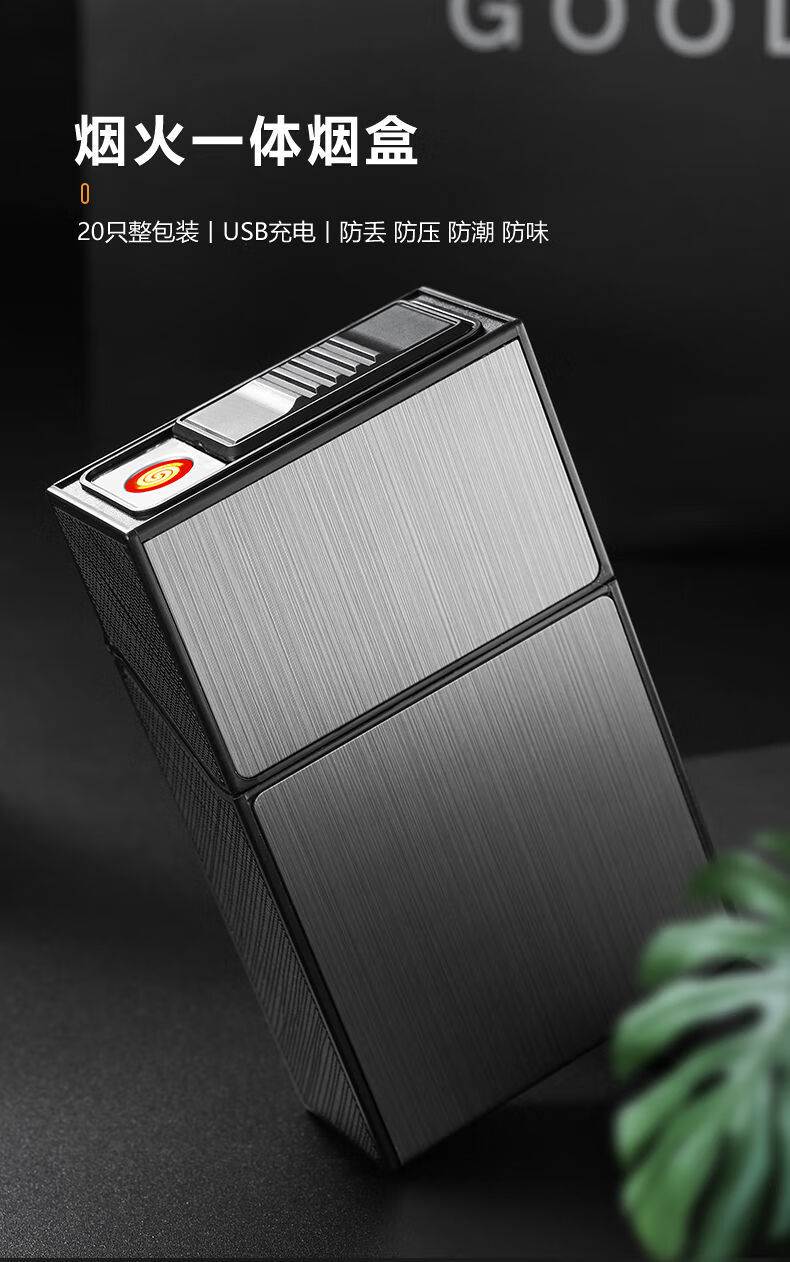20支装充电烟盒打火机一体铝合金塑料翻盖软硬盒通用便携防潮 十二