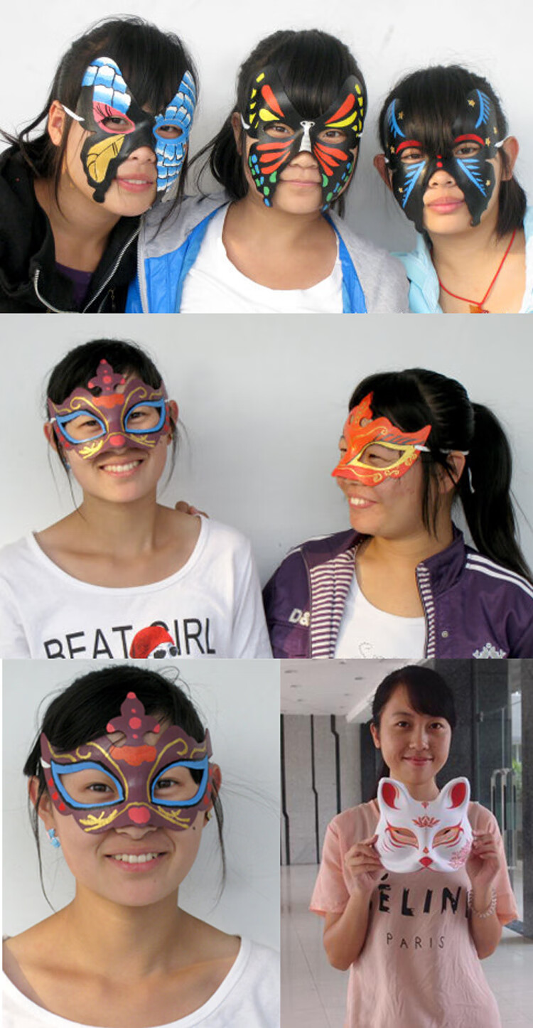 京剧面具脸谱diy手工制作手绘涂色白色儿童纸空白马勺纸浆绘画白5个混