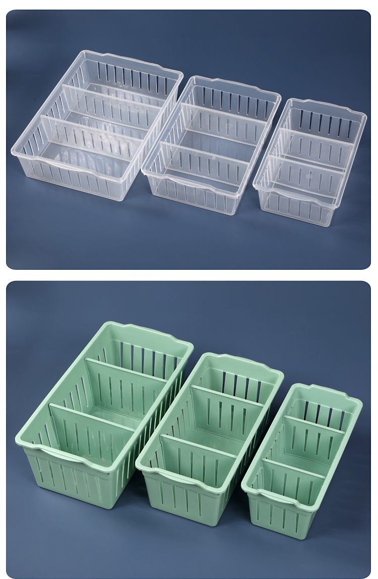 厨房抽屉分隔盒透明桌面塑料收纳筐长方形盒抽屉分格分隔厨房浴室置物