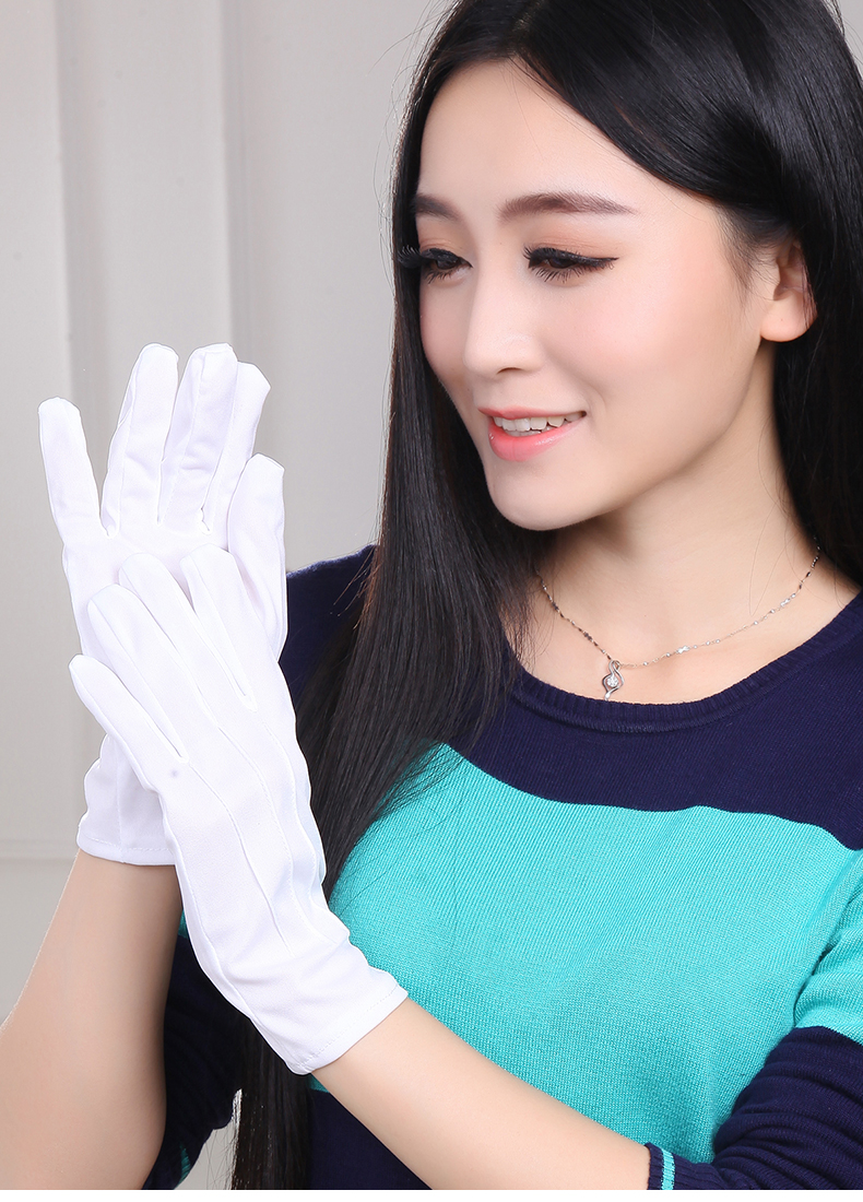 君孚交警手套白手套礼仪阅兵女薄款工作紧身弹力礼宾交通指挥男文玩布