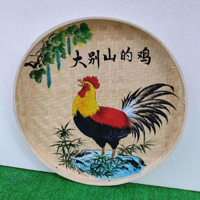 现货直发竹编竹制品手绘簸箕画餐馆饭店墙面装饰农庄农家乐墙壁饰画