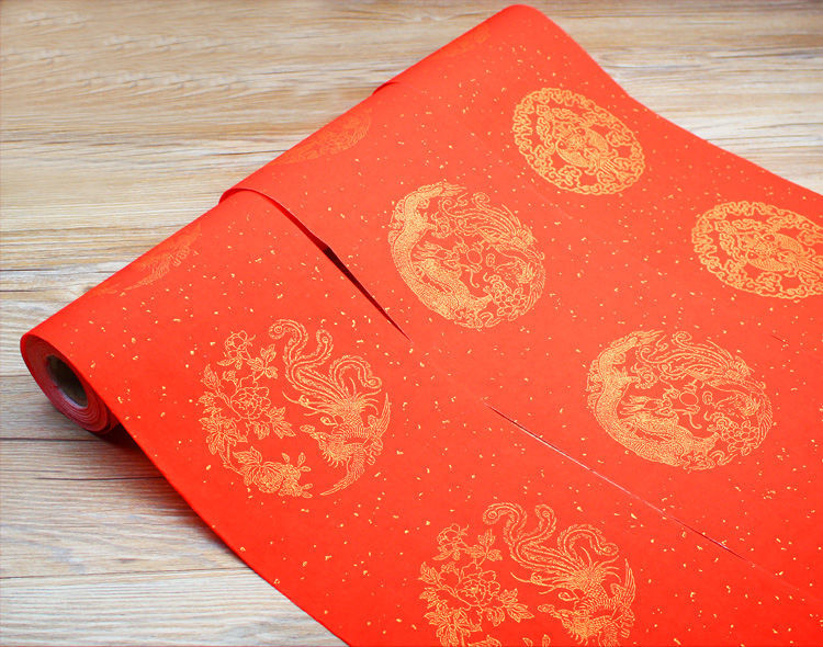 加厚万年红长卷宣纸龙凤瓦当洒金写对联的红纸书法空白手写春联纸万年