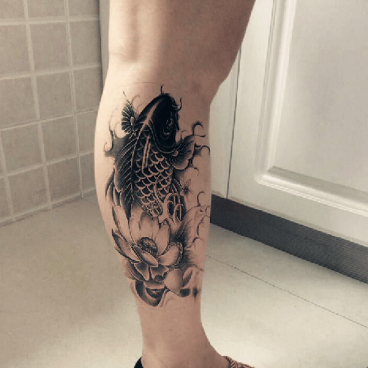 纹身贴草本锦鲤莲花富贵鱼防水纹身贴男女鲤鱼锦鲤手臂仿真花臂小腿