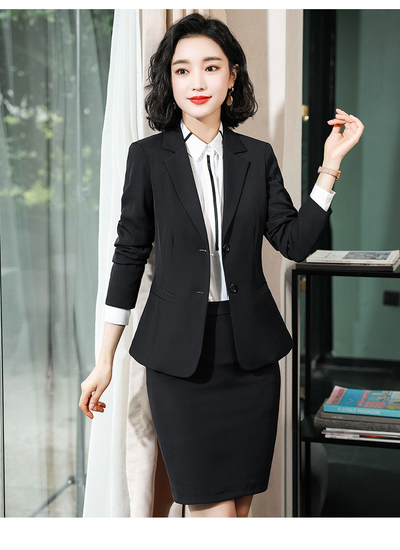 西服正装女套装气质时尚酒店面试工作服时尚女装28一扣黑西装黑短裙xl
