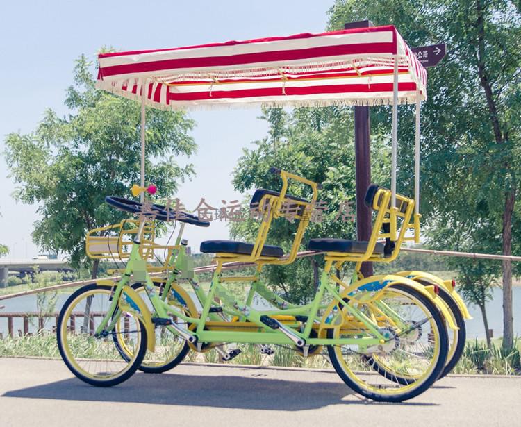 多人旅游观光自行车四轮景区四人骑观光脚踏车多人力自行车 黄绿色
