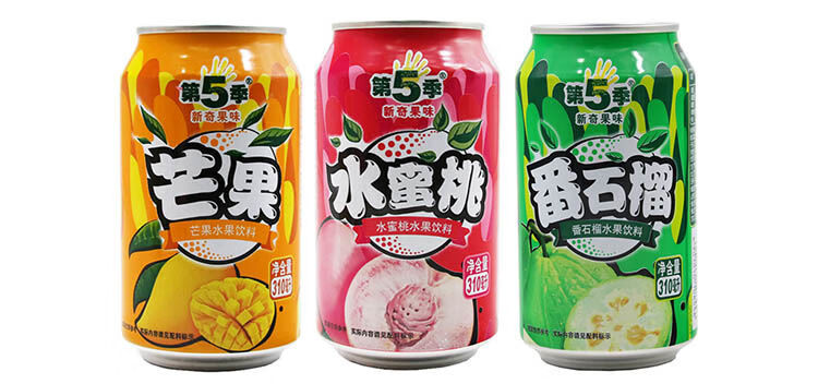第五季果汁310罐芒果水蜜桃番石榴水果味饮易拉罐装水蜜桃味24罐