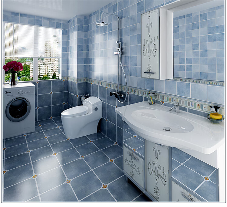 瓷砖地中海阳台滑地砖美式田园厨房墙砖卫生间仿古墙地砖wk3095300300