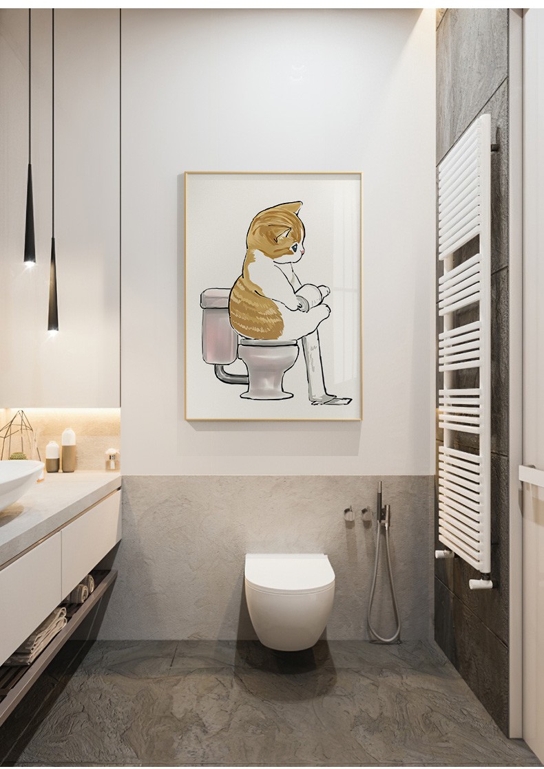 致仕zisiz卫生间装饰画现代简约卫生间厕所装饰画创意猫咪免打孔浴室