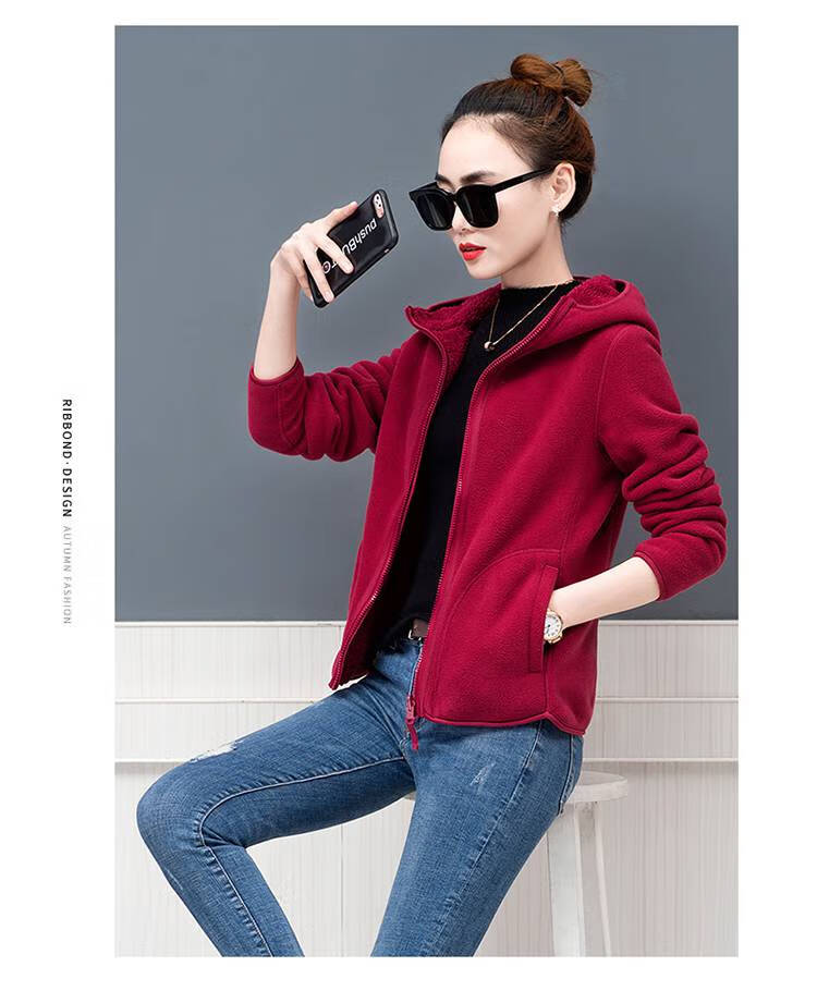 抓绒衣女秋冬加厚双面绒两面穿内胆开衫摇粒绒外套潮运动外搭女式上衣