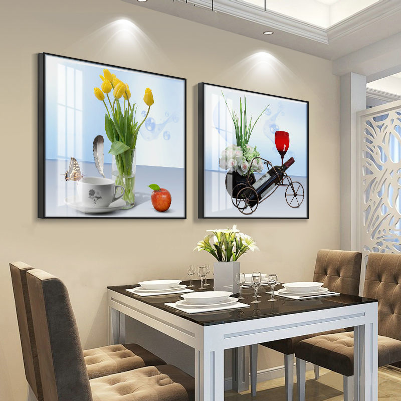 尚町饭厅装饰画餐厅挂画墙上装饰品创意个性二联水果墙面装饰壁画现代