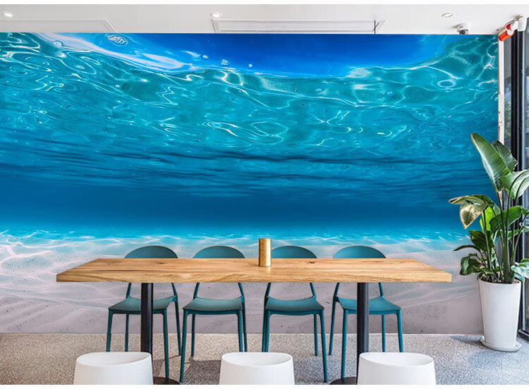 3d海底世界壁纸蓝色海洋风格主题波纹深海装饰壁画拍照背景墙壁纸