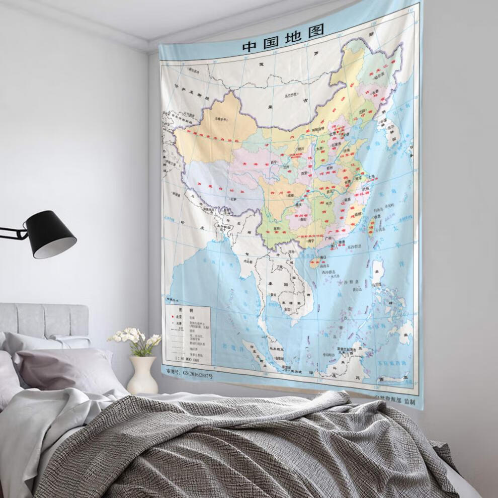 中国地图挂布 高清中国地图世界地图挂毯宿舍墙壁装饰挂布数码印花可