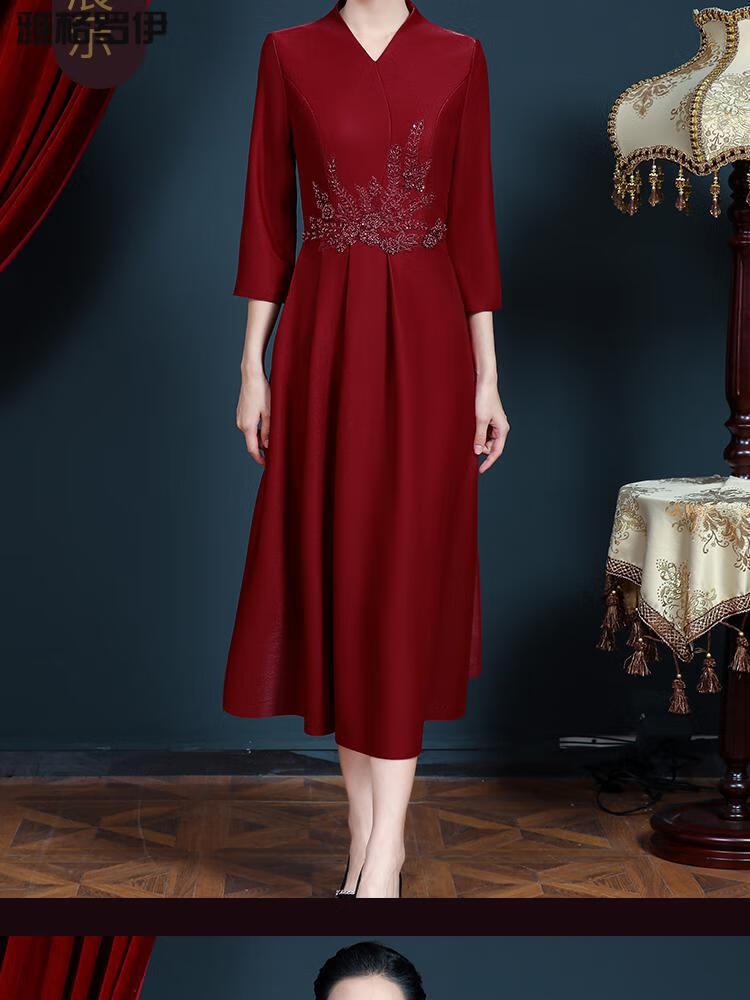 儿子女儿结婚喜婆婆婚宴婚礼妈妈装高档礼服春秋妈妈高贵改良旗袍秋款