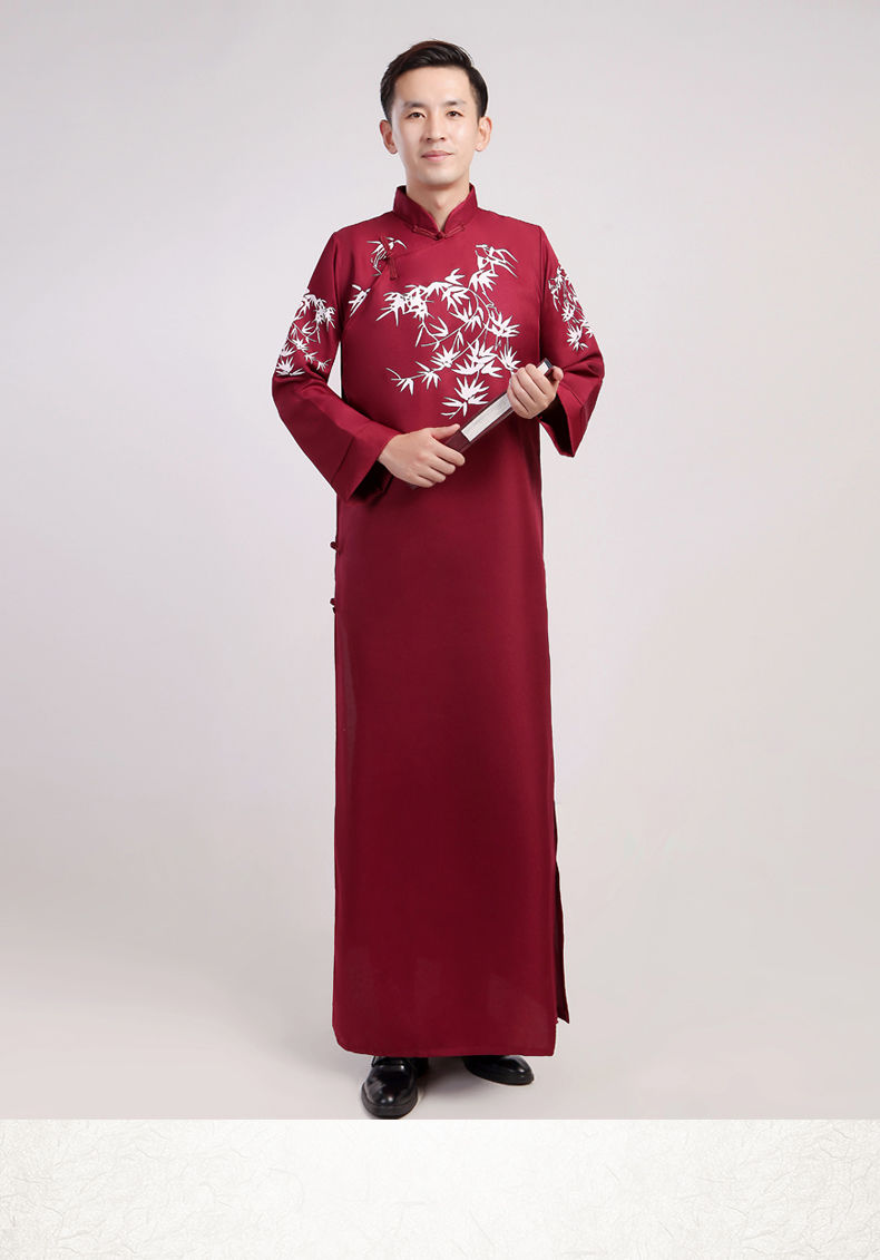 成人相声服大褂民国长袍长衫马褂评书快板五四青年装教书演出服男蓝色