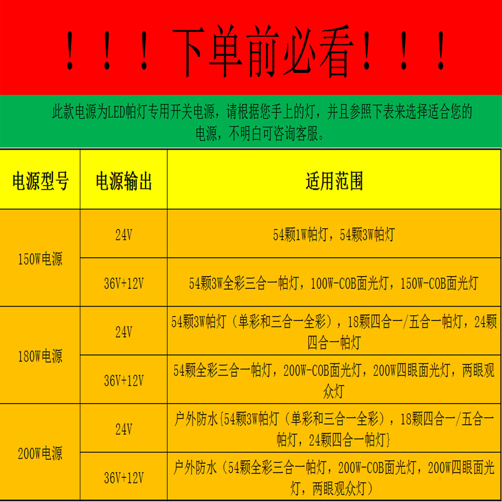 led帕灯开关电源足功率200w 180w 150w舞台灯光配件 180w-36v 12v
