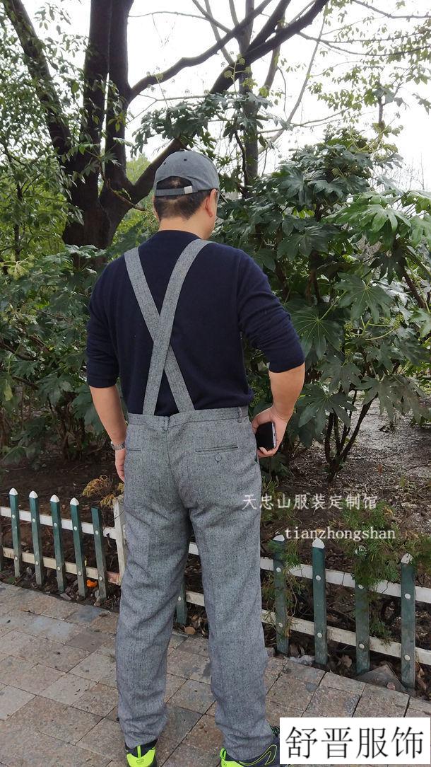 背带裤男宽松夏季新款春秋冬中老年人字呢男士休闲西裤加肥加大码背带