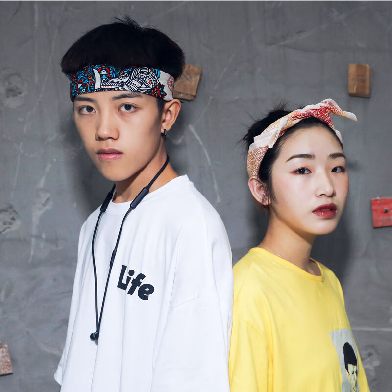 方巾嘻哈嘻哈头巾男女街头潮人发带骑行登山蒙面围巾酷街舞头巾白象