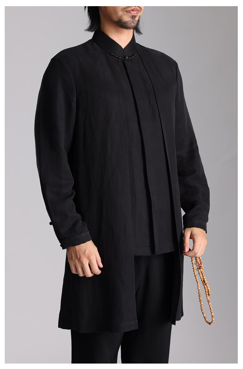 立领复古假两件长衫中长款大褂中国风男装古装禅修服居士服佛系茶服