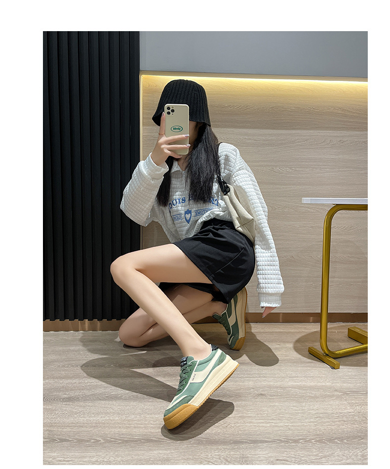 真皮阿甘鞋女2021年秋季新款网红百搭厚底显脚小休闲运动小白鞋子绿色