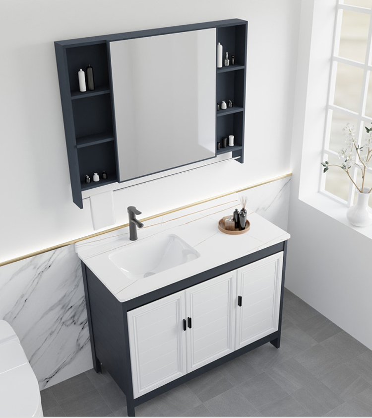 浴室柜落地式岩板一体轻奢阳台卫生间洗漱台面洗脸池洗手盆柜组合100