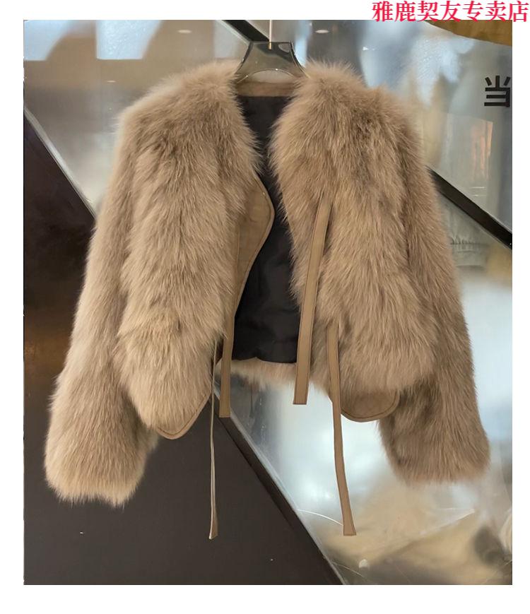 雅鹿旗舰官方店海宁仿狐狸毛皮草外套女厚款秋冬款毛毛皮毛一体年轻款
