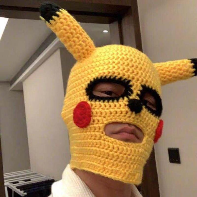 社交牛人症套装头套悍匪皮卡丘头套沙雕恶搞网红搞怪面具可爱搞笑傻雕