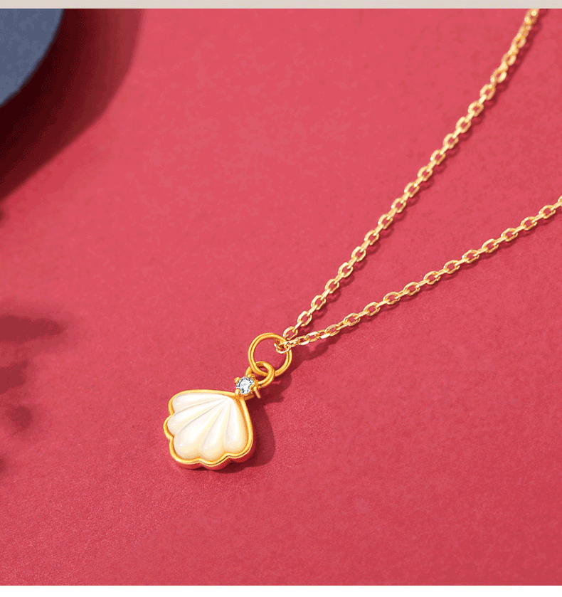 季芙莹 老凤凰黄金一辈子项链女足金贝壳一贝子吊坠锁骨链情人礼物送