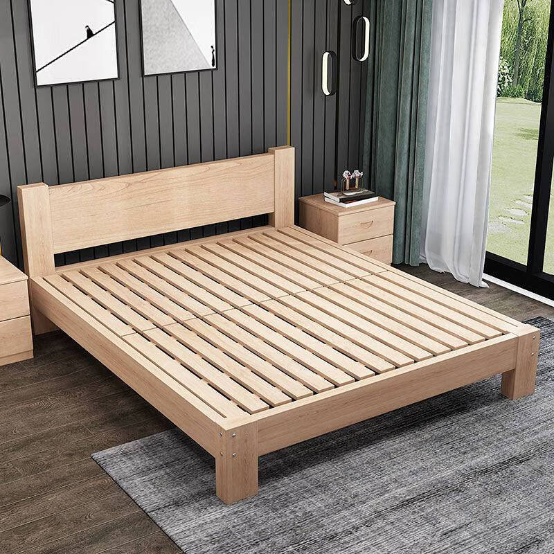 5米单人床架子床 全榉木原木色床头直板款床30高 900mm*2000mm【图片