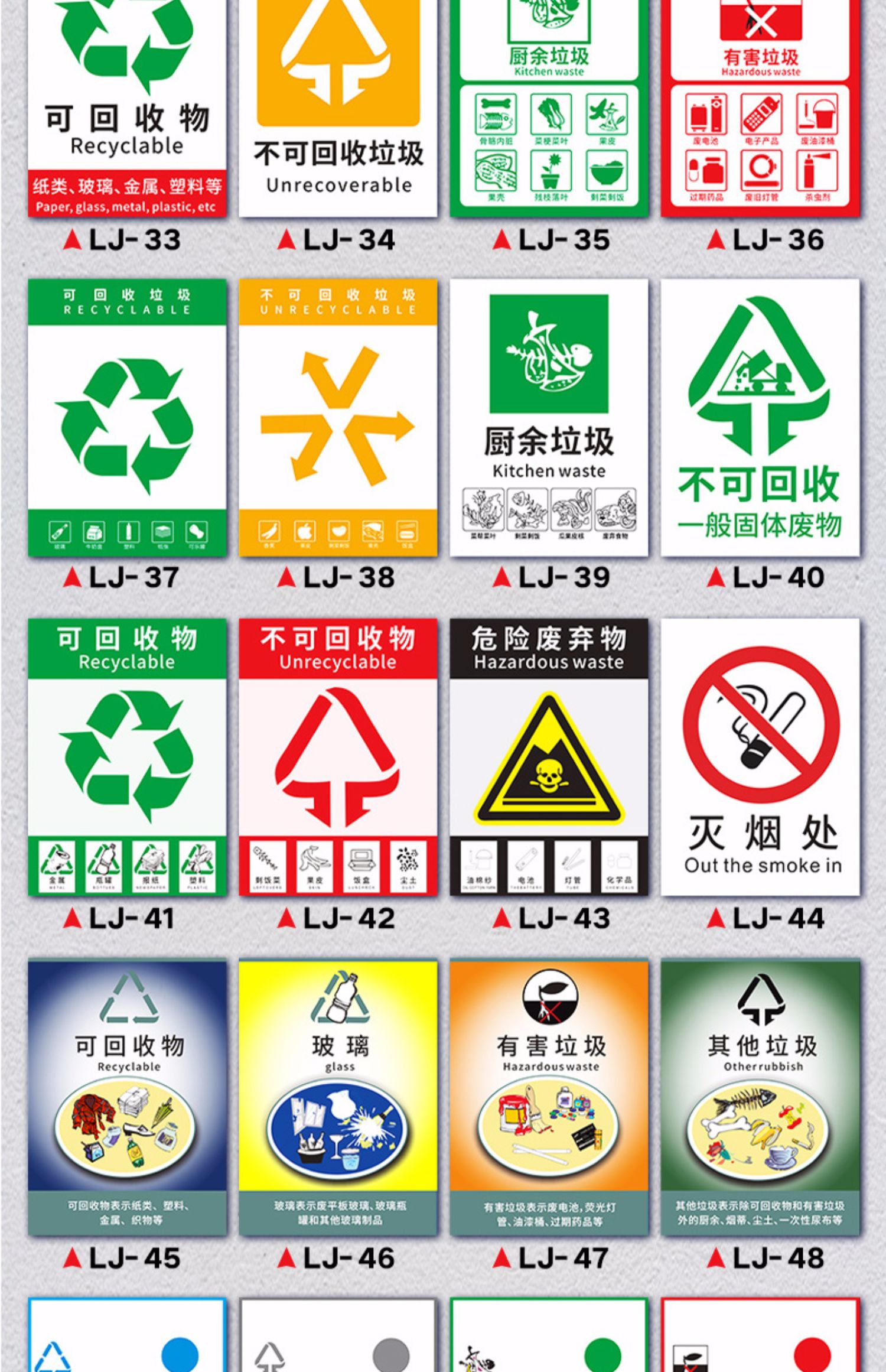 垃圾分类贴纸垃圾分类标识牌可回收不可回收垃圾桶分类贴纸有害易腐