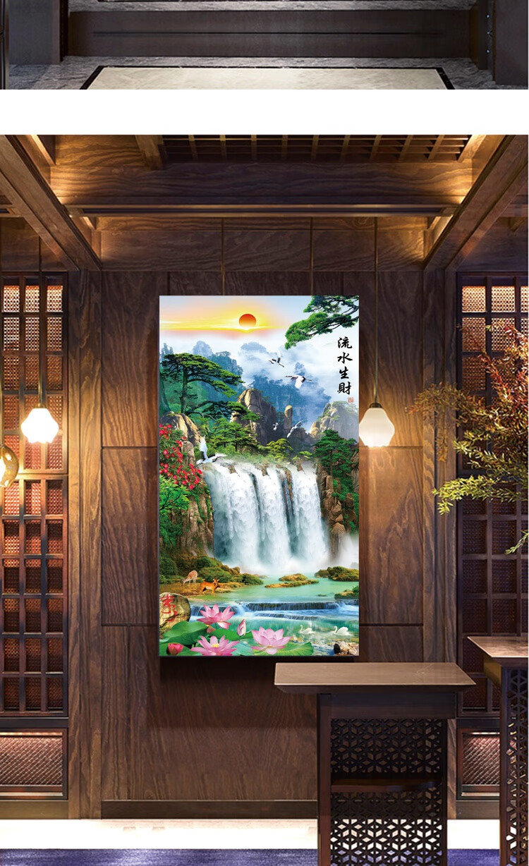 卫生间门贴画山水画贴纸墙贴墙纸自粘墙画厕所墙壁防水 天鹅戏水 中