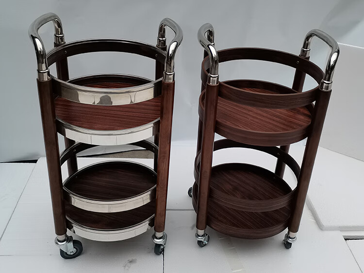 澳卡洛酒水车实木圆形酒水车饮料车推车酒店小推车送酒车点心车餐车