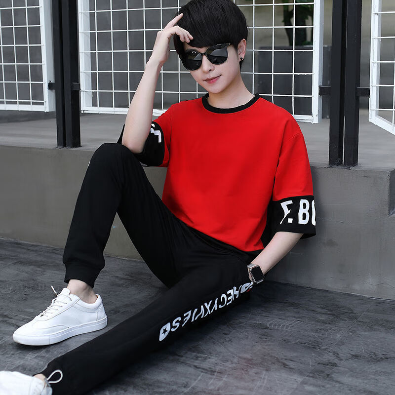 男孩潮流夏装1215岁大童短袖t恤13初中学生16青少年运动两件套装3035