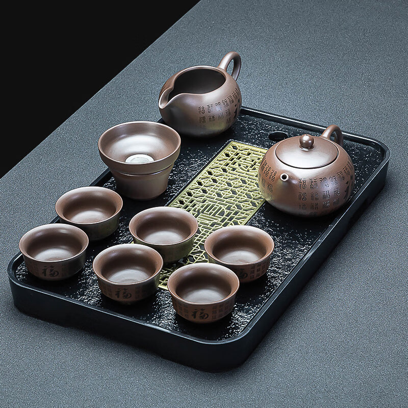 紫砂壶茶具紫砂茶具套装家用复古整套功夫茶壶盖碗办公茶杯高端万福