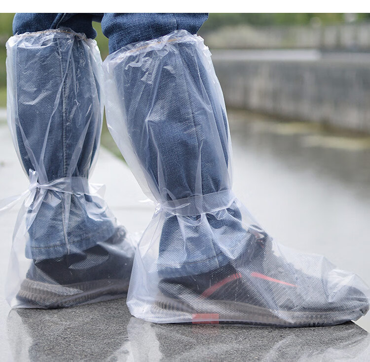 套一次性鞋套绑带高筒雨鞋养殖场男脚套防雨塑料牧场用厚防尘水鞋罩
