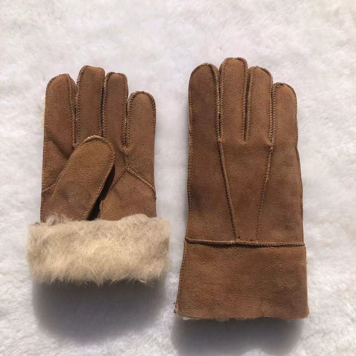 皮手套男翻毛皮手套男女士户外男款五指羊毛皮加厚款皮毛一体防寒保暖
