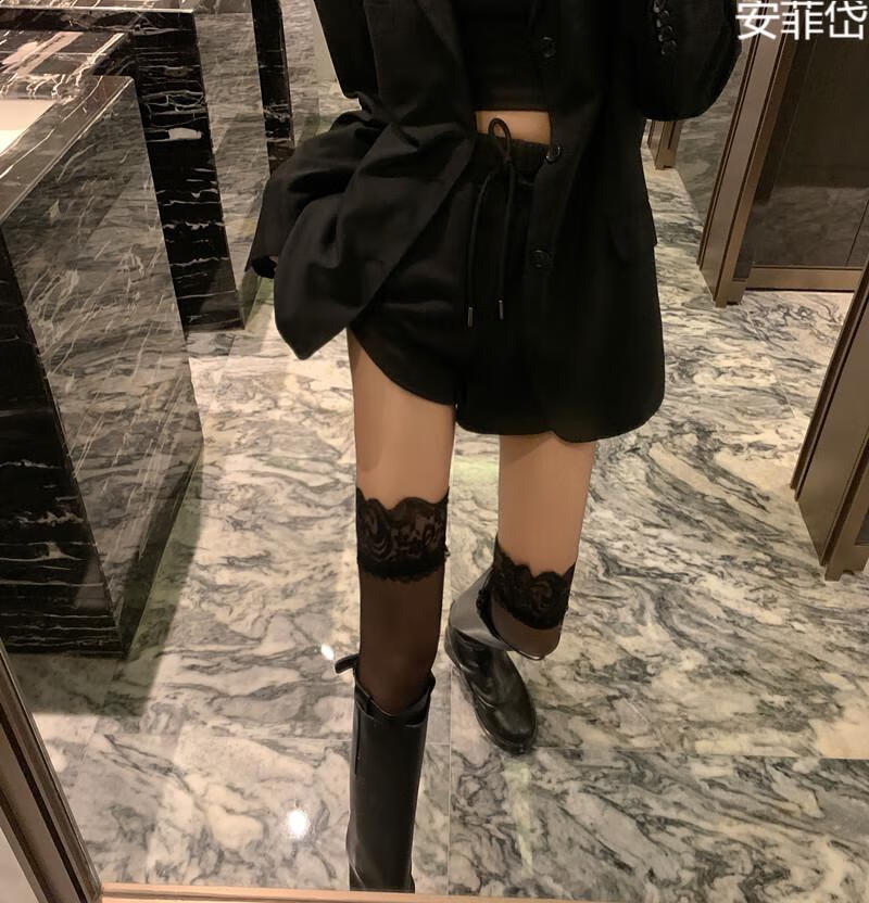 安菲岱性感蕾丝花边长高筒网红黑色过膝丝袜子女夏季款隐形透明美腿