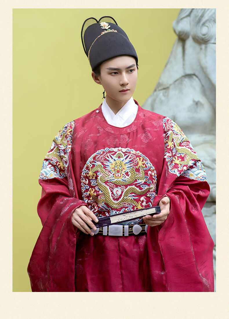 明制婚服【新品】原创汉服男明制龙纹刺绣花圆领袍大袖大襟圆领袍夏季