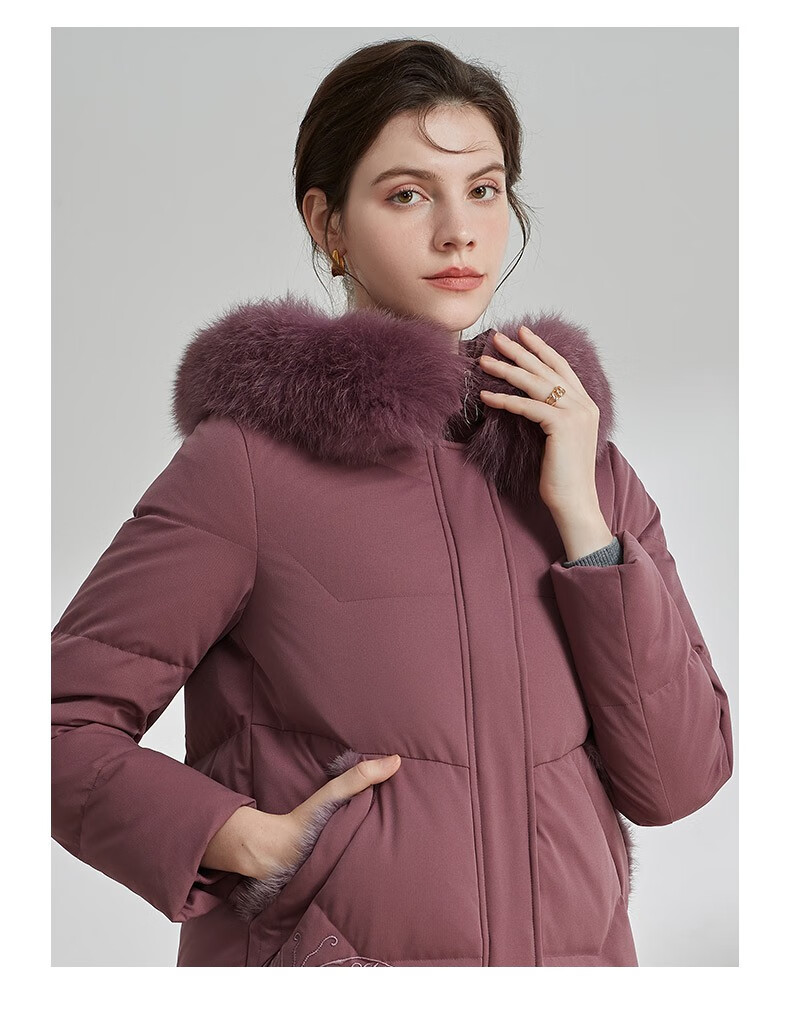 妈妈羽绒服女中长款洋气连帽大毛领中年加厚保暖外套x1931号豆沙色170