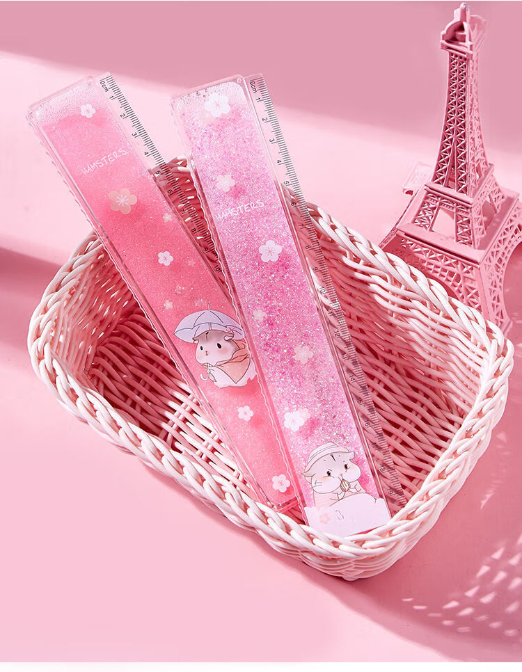 流沙尺子少女心小学生文具创意韩版可爱卡通透明直尺20cm软尺4件套