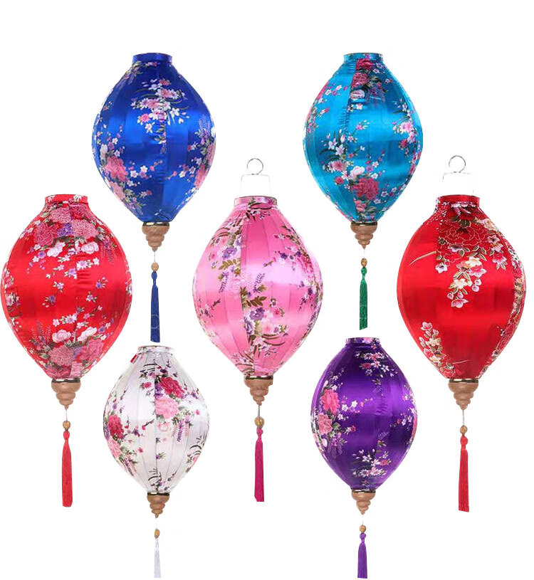 旺月岚山中秋商场美陈开业中庭吊饰钻石灯笼绸缎中式复古户外灯笼挂饰