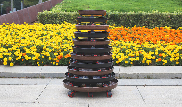 花瓶铁大号带轮子绿植花盆底座圆形滚轮水桶托盘铁质金属铁万向轮白色