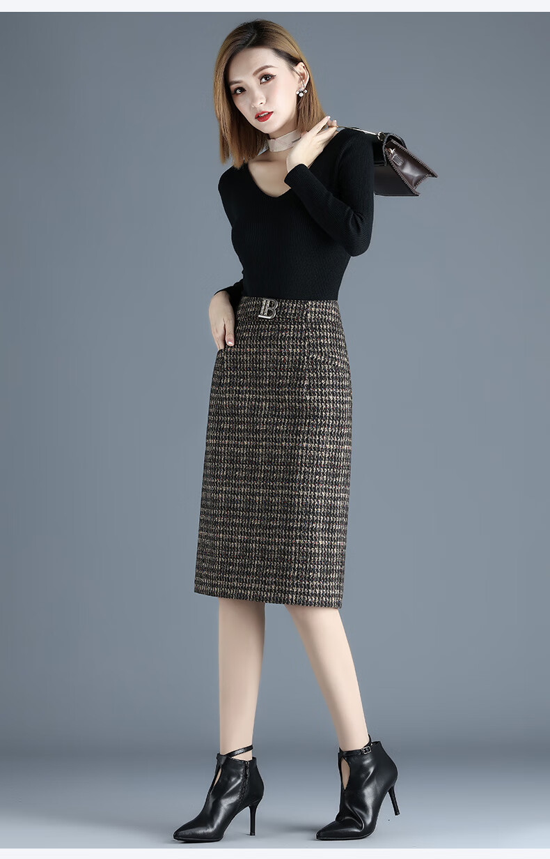 女人半身裙中年人秋天穿的下身半截裙秋冬毛呢裙中年妇女半裙秋季包臀