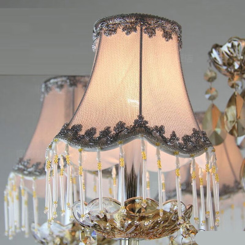 欧普侍布艺灯罩吊灯欧式干邑色梨形水晶客厅主卧室书房间服装店佛山