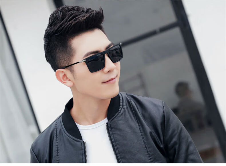 社会精神小伙太阳镜网红方框帅气眼睛开车韩版墨镜新品新品亮黑升级款